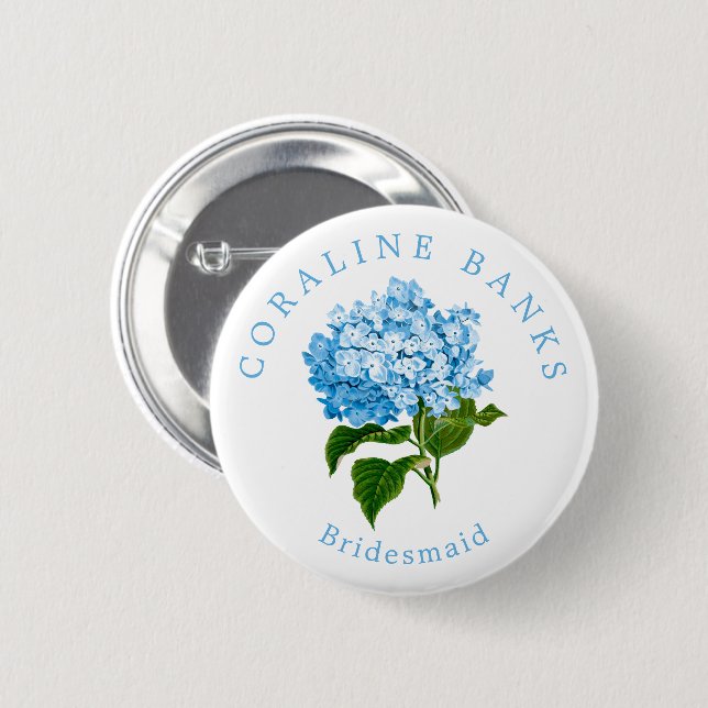 Chapa Redonda De 5 Cm Blue Hydrangea Wedding Party Bridesmaid (Anverso y reverso)