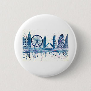 Chapa Redonda De 5 Cm Blue London Skline England acuarela moderna