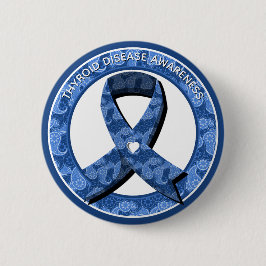 Chapa Redonda De 5 Cm Blue Paisley Awareness Blue Ribbon