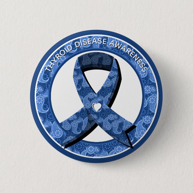 Chapa Redonda De 5 Cm Blue Paisley Awareness Blue Ribbon (Anverso)