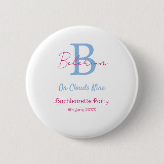 Chapa Redonda De 5 Cm blue pink on clouds nine monogram bachelorette par