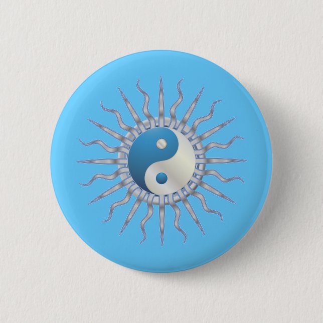 Chapa Redonda De 5 Cm Blue Starburst Yin Yang (Anverso)
