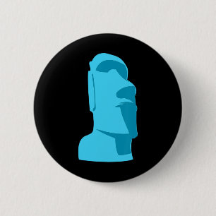Chapa Redonda De 5 Cm Blue Tiki Moai Easter Island Luau Gift