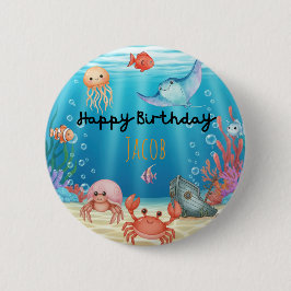Chapa Redonda De 5 Cm Blue Under the Sea birthday