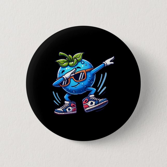 Chapa Redonda De 5 Cm Blueberry Dabbing Dancing Blueberry Fruit (Anverso)