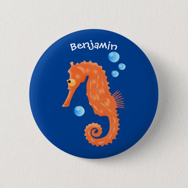 Chapa Redonda De 5 Cm Bóbulas de caballito de mar naranja personalizado  (Anverso)