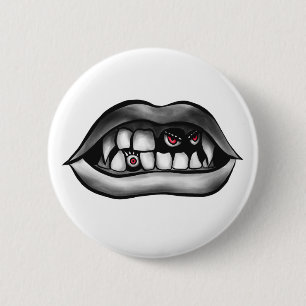 Chapa Redonda De 5 Cm Boca De Vampiro Con Fangs Y Criaturas Malvadas