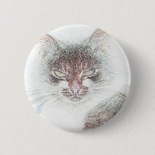 Chapa Redonda De 5 Cm Boceto de cara de gato lindo y enojado