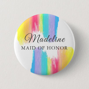Chapa Redonda De 5 Cm Boda arcoiris Maid of Honor Custom Name Tag