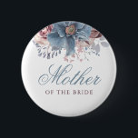 Chapa Redonda De 5 Cm Boda de acuarela floral azul y malva<br><div class="desc">botón boda floral azul turbio y malva para madre,  padre,  hermana,  hermano de la novia o novio</div>