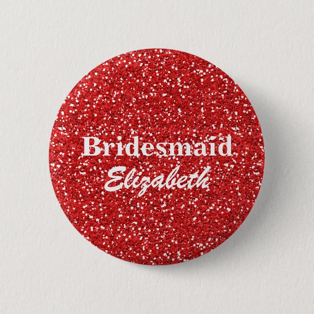 Chapa Redonda De 5 Cm Boda de Bridesmaids de Purpurina Rojo Personalizad (Anverso)