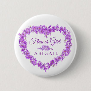 Chapa Redonda De 5 Cm Boda del chica de flor de corazón morado no me-me-