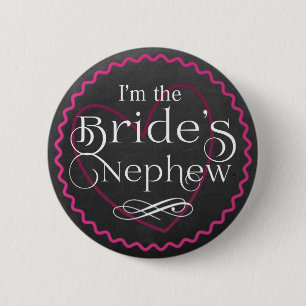 Chapa Redonda De 5 Cm Boda del corazón rosado de Chalkboard El sobrino
