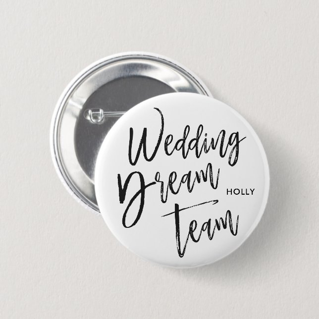 Chapa Redonda De 5 Cm Boda Dream Team | Script Black (Anverso y reverso)