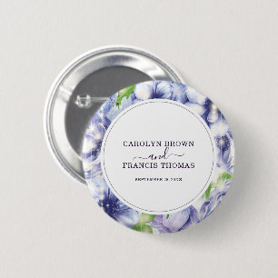 Chapa Redonda De 5 Cm Boda morado de anémona floral personalizado