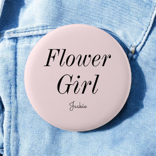 Chapa Redonda De 5 Cm Boda negro rosado Rubor Flower Girl