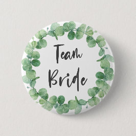 Chapa Redonda De 5 Cm Boda verde de Wreath Sage de Team Bride Eucalyptus