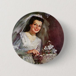 Chapa Redonda De 5 Cm Boda Vintage, Novia Cortando la Torta de Boda