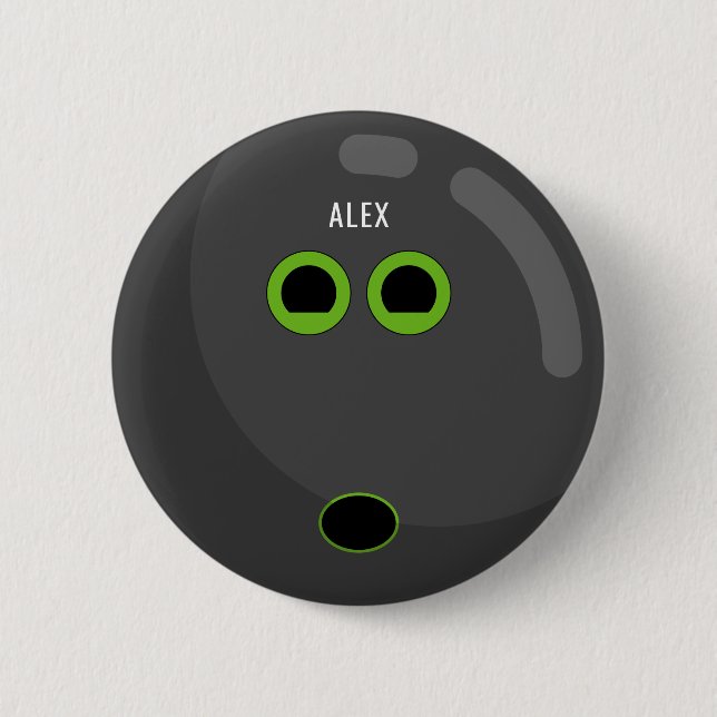 Chapa Redonda De 5 Cm Bola de boliche con tu nombre | Negro/Verde (Anverso)