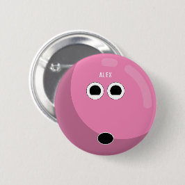 Chapa Redonda De 5 Cm Bola de boliche con tu nombre | Rosa/Blanco