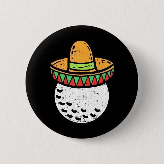 Chapa Redonda De 5 Cm Bola de Golf Sombrero Cinco De Mayo Golfista Mexic (Anverso)