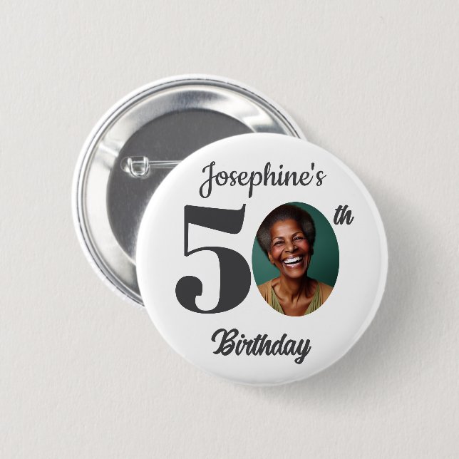 Chapa Redonda De 5 Cm Bold 50th Birthday Party Photo Favor (Anverso y reverso)