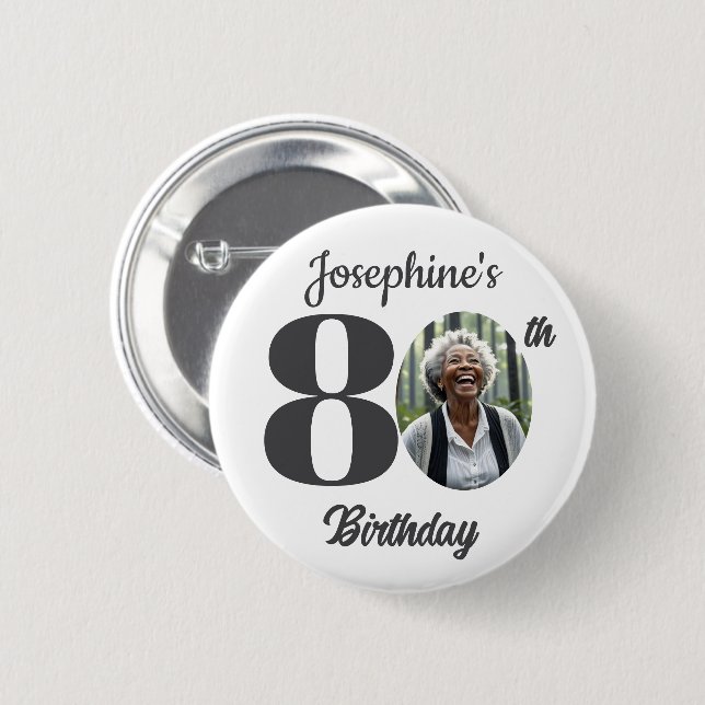 Chapa Redonda De 5 Cm Bold 80th Birthday Party Photo Favor (Anverso y reverso)