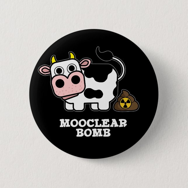 Chapa Redonda De 5 Cm Bomba Mooclear Funny Cow Pun Dark BG (Anverso)