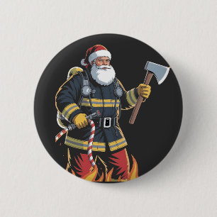 Chapa Redonda De 5 Cm Bombero Camión de bomberos Árbol de Navidad Santa
