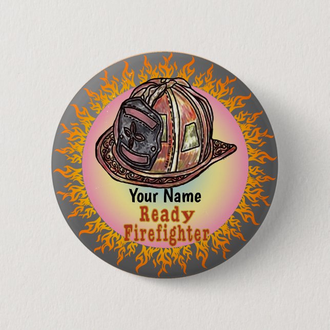 Chapa Redonda De 5 Cm Bombero listo (Anverso)