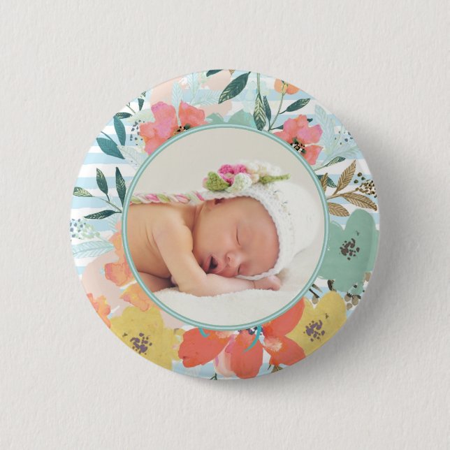 Chapa Redonda De 5 Cm Bonito acuarela Personalizado floral foto (Anverso)