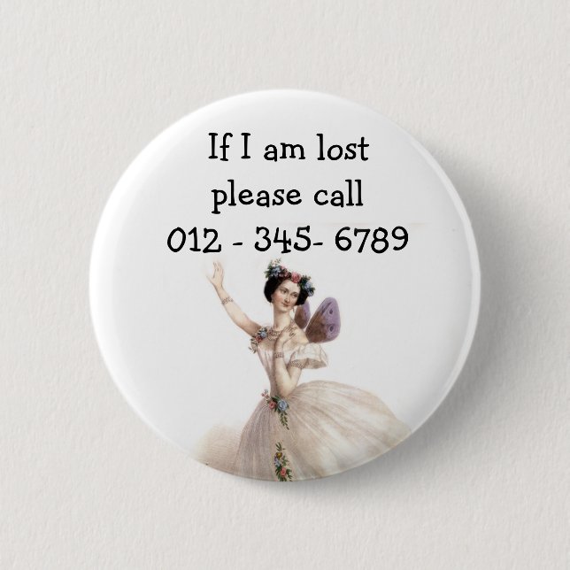 Chapa Redonda De 5 Cm Bonito Ballerina Fairy, Child Emergency Contact (Anverso)