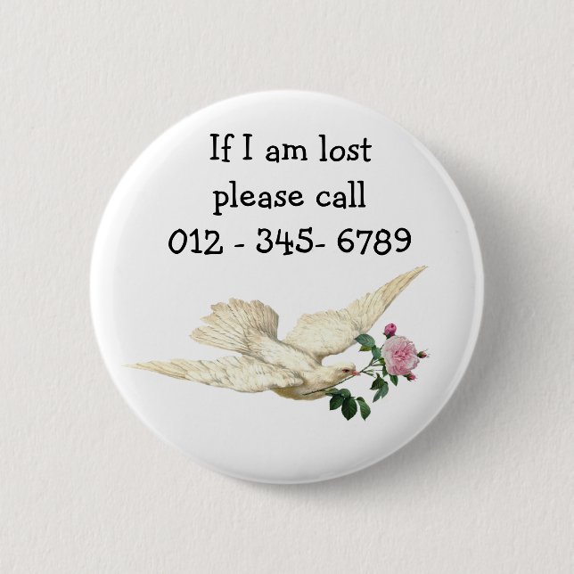 Chapa Redonda De 5 Cm Bonito con rosa, contacto de emergencia infantil (Anverso)