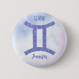 Chapa Redonda De 5 Cm Bonito Gemini Astrología Rótulo Púrpura Personaliz