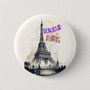 Chapa Redonda De 5 Cm Bonjour Colorido París