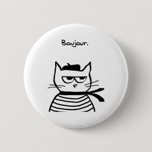 Chapa Redonda De 5 Cm Bonjour French Cat Funny