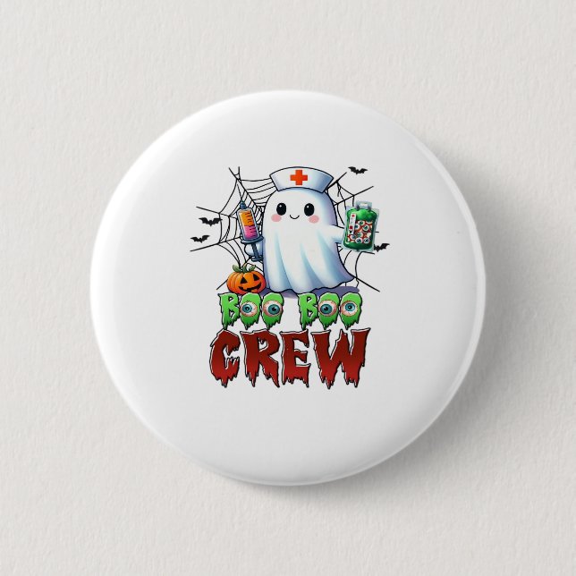 Chapa Redonda De 5 Cm Boo Boo Crew Enfermera a Halloween Fantasma Funny  (Anverso)