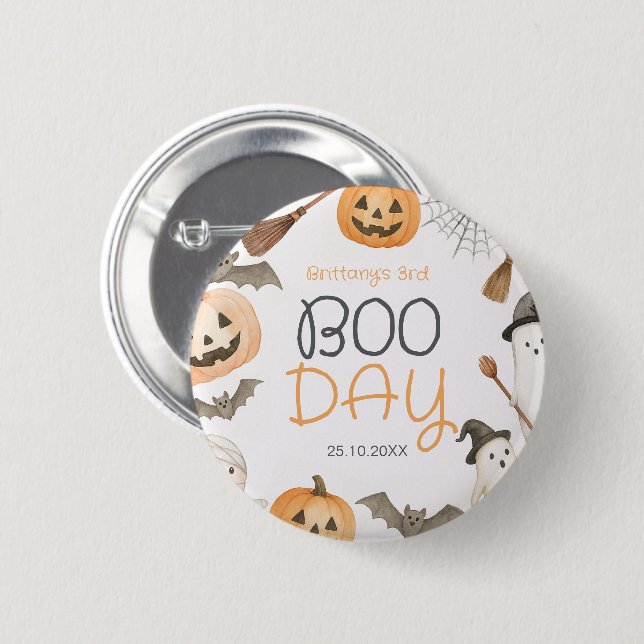 Chapa Redonda De 5 Cm Boo Day Spooky Halloween Birthday (Anverso y reverso)