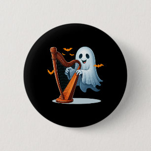 Chapa Redonda De 5 Cm Boo Ghost toca instrumentos musicales Harp Hallowe