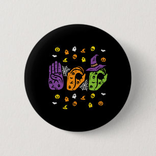 Chapa Redonda De 5 Cm Boo Manos Rótulo Americano Orgullo Asl Halloween