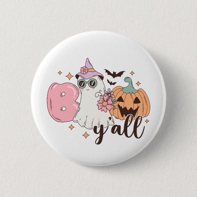 Chapa Redonda De 5 Cm Boo Y'All Halloween (Anverso)