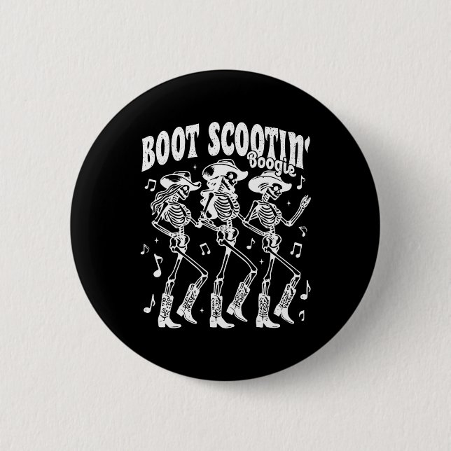 Chapa Redonda De 5 Cm Boogie Retro Western Skeleton Dancin (Anverso)