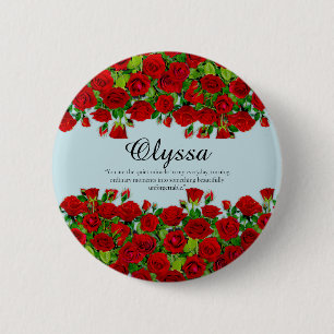 Chapa Redonda De 5 Cm Borde de Rosa Roja Elegante con Nombre Personaliza