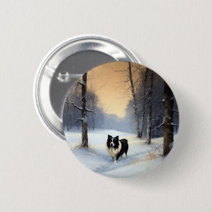 Chapa Redonda De 5 Cm Border Collie Deja que nieve Navidad