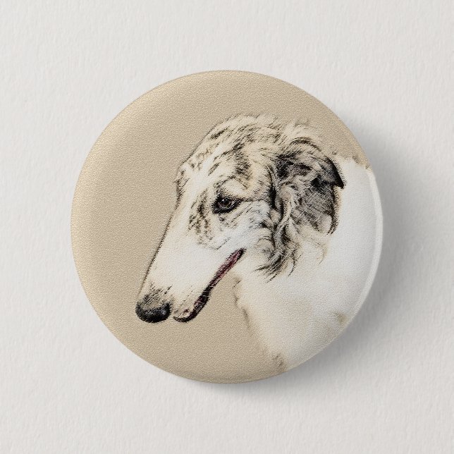 Chapa Redonda De 5 Cm Borzoi (Brindle plateado) Pintura original de arte (Anverso)