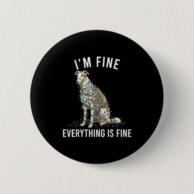 Chapa Redonda De 5 Cm Borzoi Christmas I'm Fine Everything Is Fine  (Anverso)