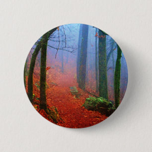 Chapa Redonda De 5 Cm Bosque Pintado Niebla Azul de Otoño