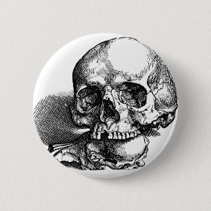 Chapa Redonda De 5 Cm Bosquejo del vintage del cráneo y de las quijadas