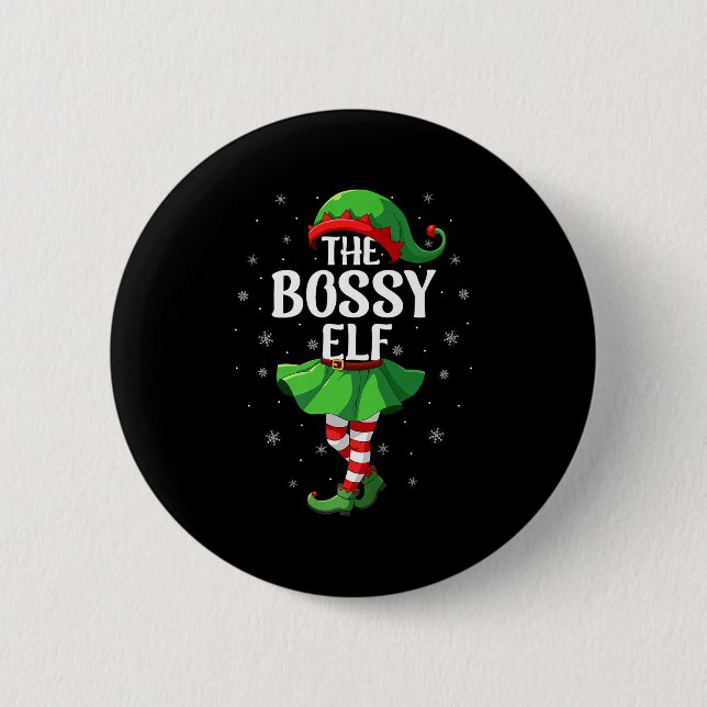 Chapa Redonda De 5 Cm Bossy Elf Christmas Girls Women Elf Squad Xmas Fam (Anverso)