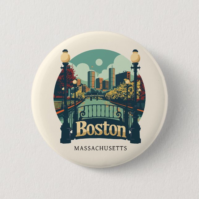 Chapa Redonda De 5 Cm Boston Massachusetts (Anverso)